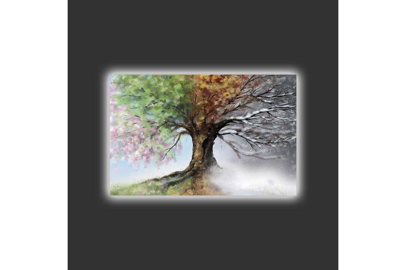 Lærredstryk med LED-belysning - Træer med skiftende årstider i en harmonisk komposition - Grøn / Brun / Grå - Boligtilbehør - Billeder & kunst - Billeder på lærred