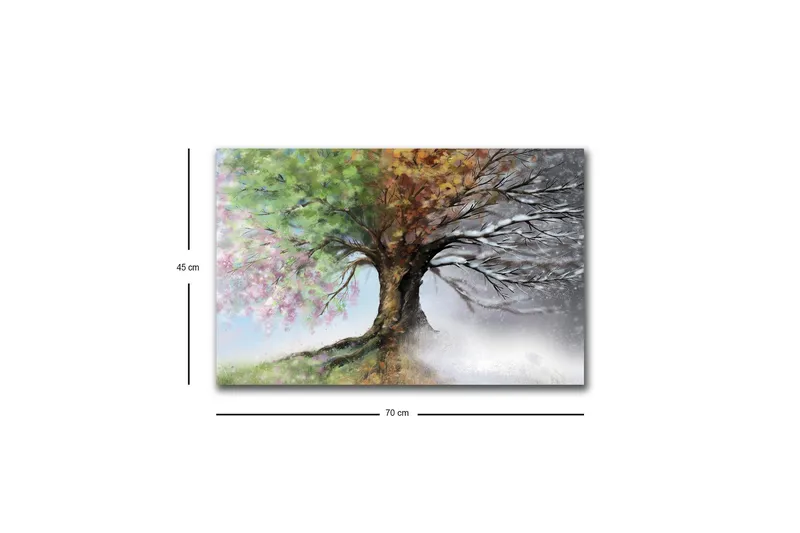 Lærredstryk med LED-belysning - Træer med skiftende årstider i en harmonisk komposition - Grøn / Brun / Grå - Boligtilbehør - Billeder & kunst - Billeder på lærred