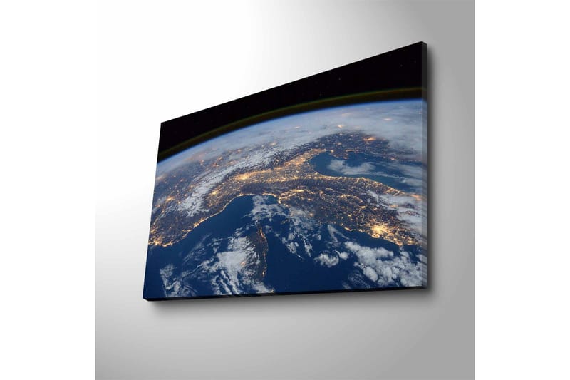 Lærredstryk med LED-belysning - Udsigt over Jorden med byer oplyst om natten - Mørkeblå / Hvid / Gul - Boligtilbehør - Billeder & kunst - Billeder på lærred