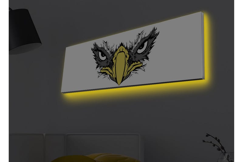 Lærredstryk med LED-belysning - Vild ørn med intense øjne, Sort / Gul / Hvid