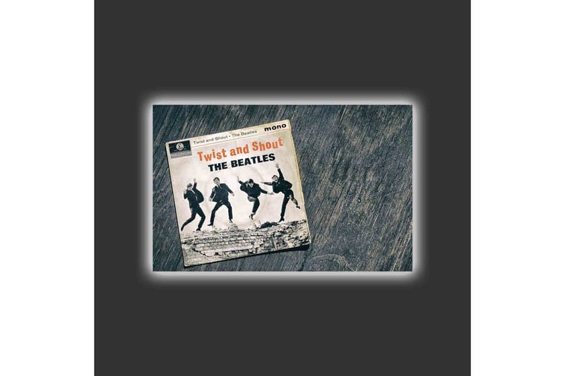 Lærredstryk med LED-belysning - Vintage albumcover med The Beatles i aktion - Sort / Grå / Beige - Boligtilbehør - Billeder & kunst - Billeder på lærred