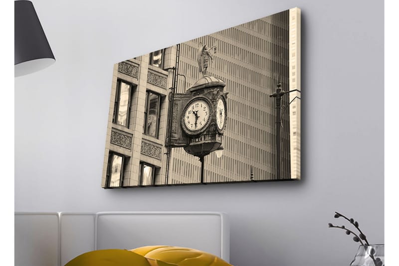 Lærredstryk med LED-belysning - Vintage vægur med detaljeret design - Sort / Grå / Hvid - Boligtilbehør - Billeder & kunst - Billeder på lærred