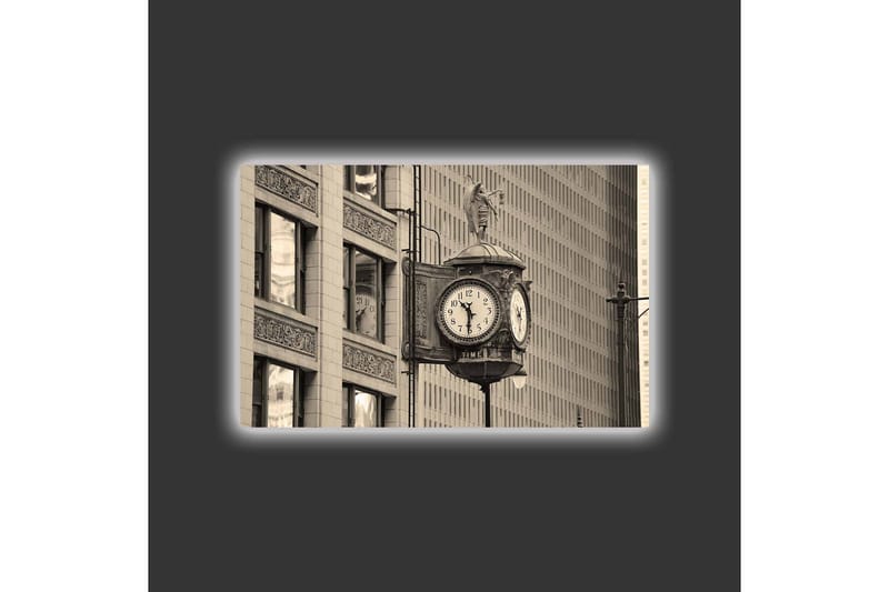 Lærredstryk med LED-belysning - Vintage vægur med detaljeret design - Sort / Grå / Hvid - Boligtilbehør - Billeder & kunst - Billeder på lærred