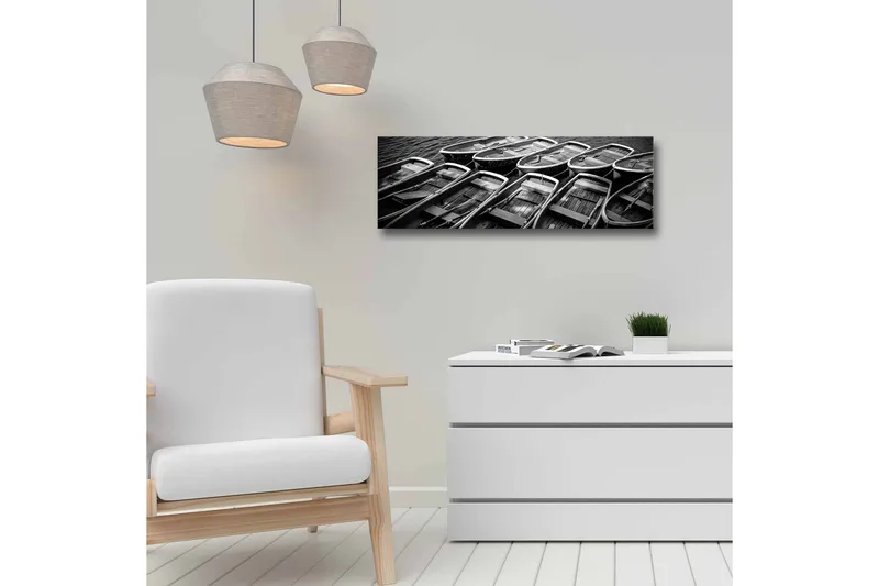 Lærredstryk - Samling af både i sort-hvid - Sort / Grå / Hvid - Boligtilbehør - Billeder & kunst - Billeder på lærred