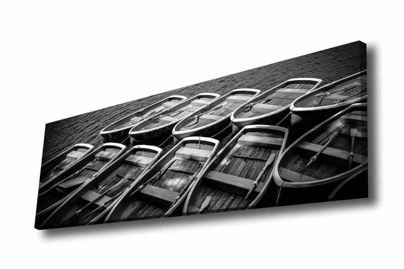 Lærredstryk - Samling af både i sort-hvid, Sort / Grå / Hvid