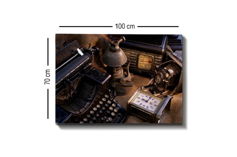Lærredstryk - Samling af vintage skrivemaskiner og gamle apparater - Sort / Brun / Grå - Boligtilbehør - Billeder & kunst - Billeder på lærred