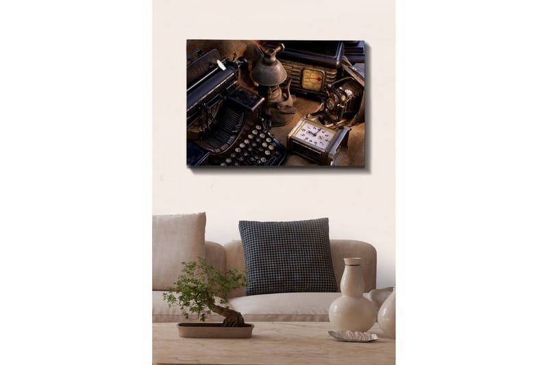 Lærredstryk - Samling af vintage skrivemaskiner og gamle apparater - Sort / Brun / Grå - Boligtilbehør - Billeder & kunst - Billeder på lærred