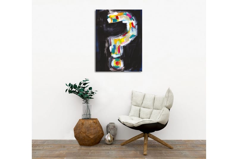 Lærredstryk - Spørgsmålstegn i farverig stil - Sort / Hvid / Gul - Boligtilbehør - Billeder & kunst - Billeder på lærred