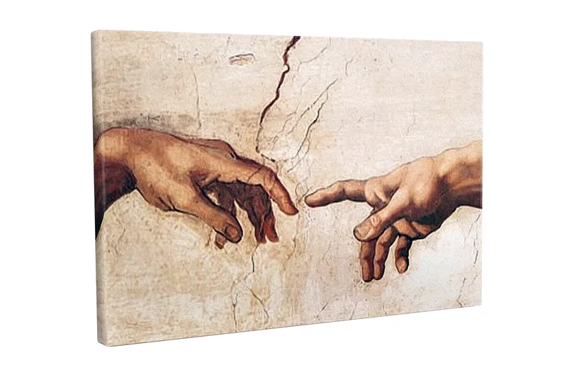 Lærredstryk - To hænder rækker ud mod hinanden, Hudfarve / Beige / Hvid
