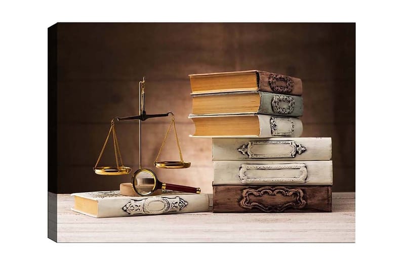 Lærredstryk - Vægte med bøger i forskellige farver og former, Guld / Brun / Hvid