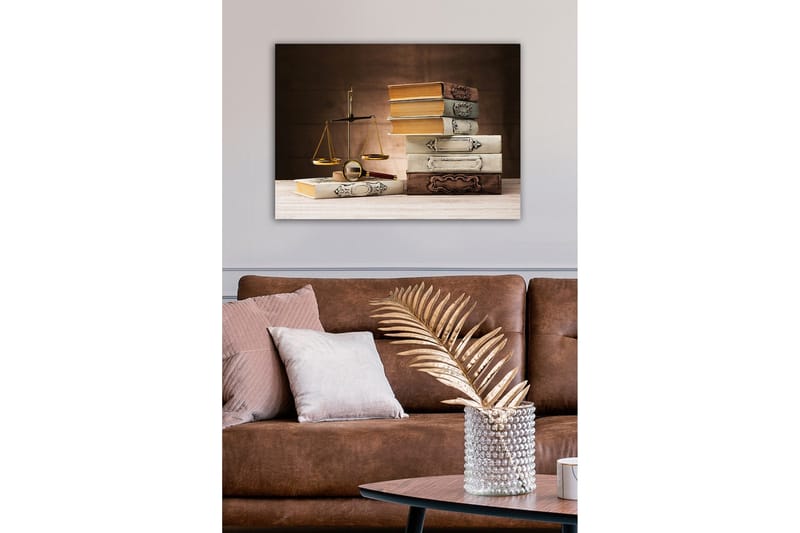 Lærredstryk - Vægte med bøger i forskellige farver og former - Guld / Brun / Hvid - Boligtilbehør - Billeder & kunst - Billeder på lærred