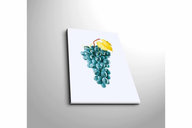 Lille lærred 28x38 cm - Klase druer med gul bladstilk - Blå / Gul - Boligtilbehør - Billeder & kunst - Billeder på lærred