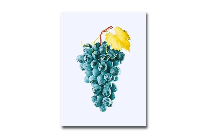 Lille lærred 28x38 cm - Klase druer med gul bladstilk - Blå / Gul - Boligtilbehør - Billeder & kunst - Billeder på lærred