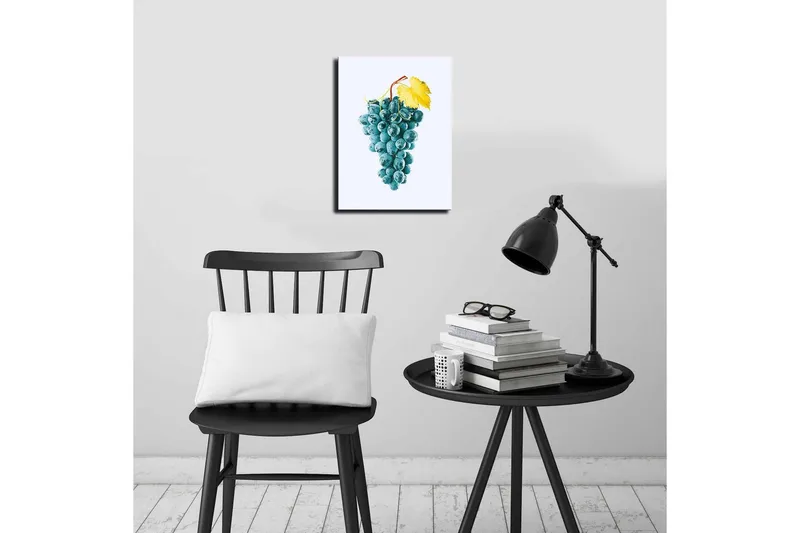 Lille lærred 28x38 cm - Klase druer med gul bladstilk - Blå / Gul - Boligtilbehør - Billeder & kunst - Billeder på lærred