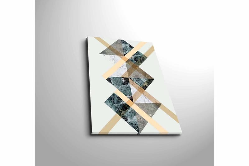 Lille lærredstryk 28x38 cm - Geometrisk komposition med trekanter og diagonale linjer - Mørkegrøn / Beige / Hvid - Boligtilbehør - Billeder & kunst - Billeder på lærred