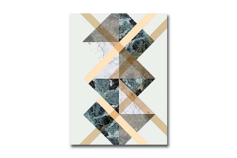 Lille lærredstryk 28x38 cm - Geometrisk komposition med trekanter og diagonale linjer - Mørkegrøn / Beige / Hvid - Boligtilbehør - Billeder & kunst - Billeder på lærred
