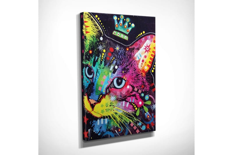 Lille lærredstryk 30x40 cm - Farverig kat med grafiske mønstre og detaljer - Grøn / Lyserød / Blå - Boligtilbehør - Billeder & kunst - Billeder på lærred