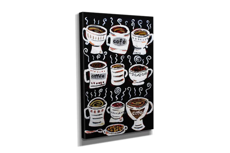 Lille lærredstryk 30x40 cm - Kaffekopper med dampende indhold - Sort / Hvid / Brun - Boligtilbehør - Billeder & kunst - Billeder på lærred