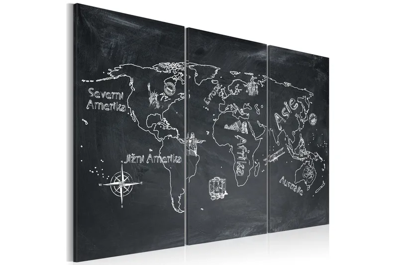 Maler geografiundervisning (tjekkisk) Triptyk 90x60 - Artgeist sp. z o. o. - Boligtilbehør - Billeder & kunst - Billeder på lærred