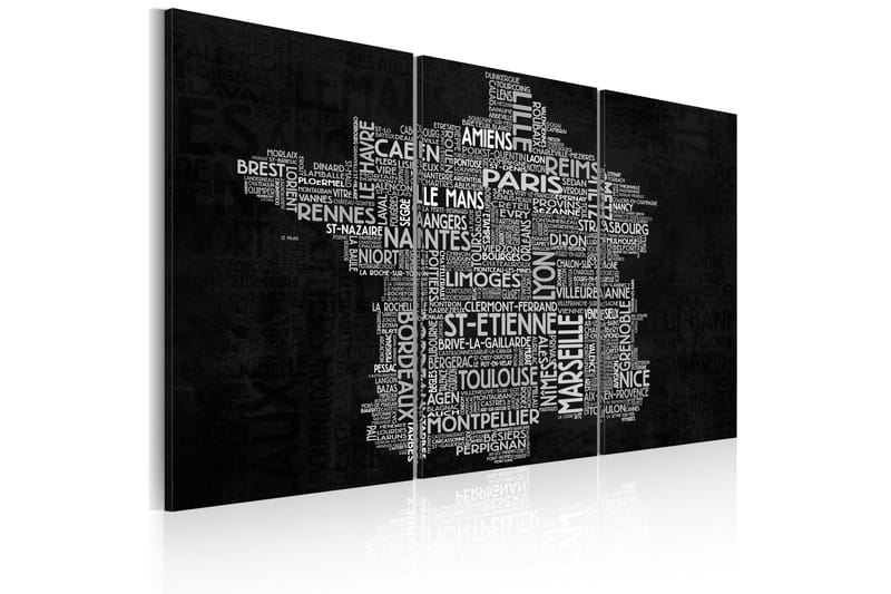 Maleri Tekst kort over Frankrigs triptyk 90x60 - Artgeist sp. z o. o. - Billeder på lærred