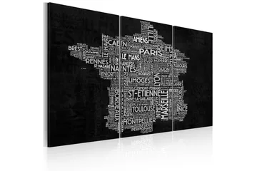 Maleri Tekst kort over Frankrigs triptyk 90x60 - Artgeist sp. z o. o. - Boligtilbehør - Billeder & kunst - Billeder på lærred
