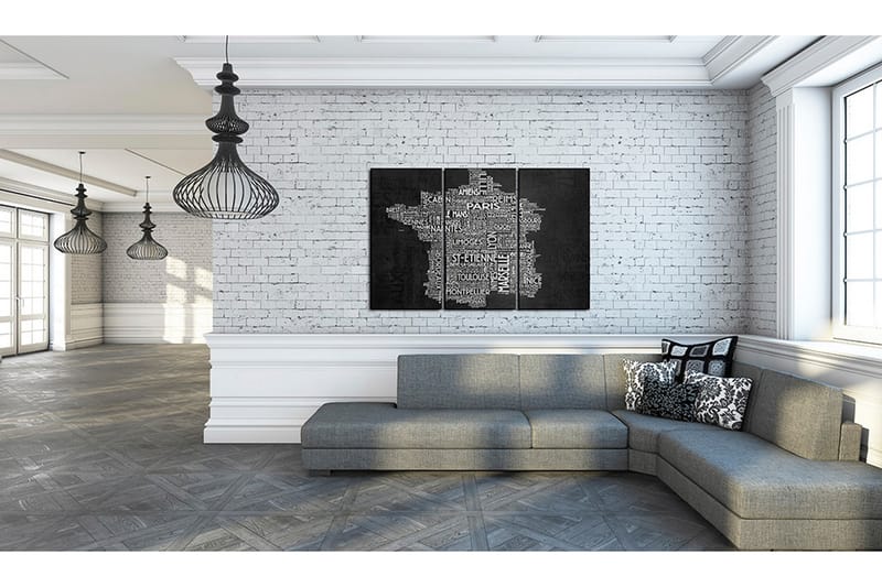 Maleri Tekst kort over Frankrigs triptyk 90x60 - Artgeist sp. z o. o. - Boligtilbehør - Billeder & kunst - Billeder på lærred