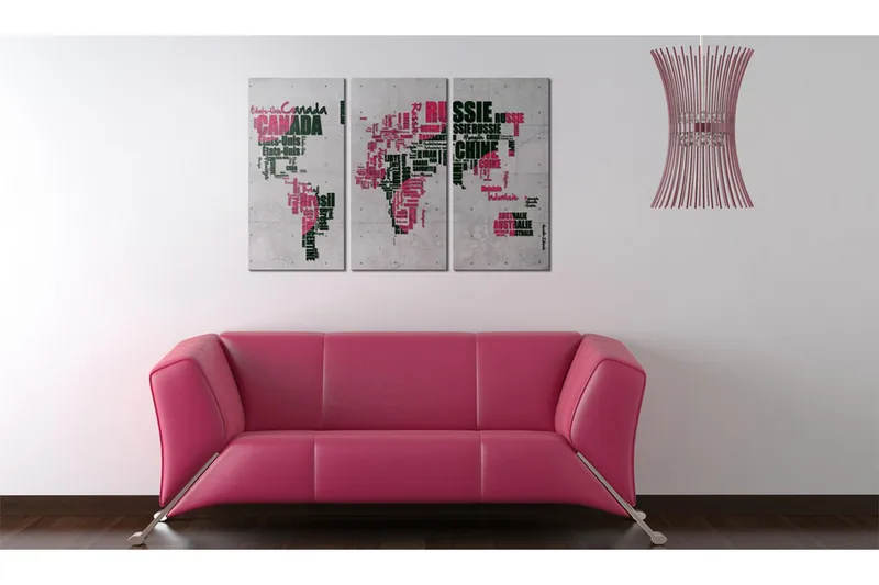 Picture Kort over verden (fransk) Triptych 90x60, Artgeist sp. z o. o.