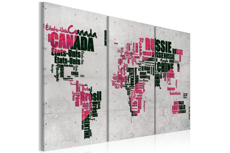 Picture Kort over verden (fransk) Triptych 90x60 - Artgeist sp. z o. o. - Boligtilbehør - Billeder & kunst - Billeder på lærred