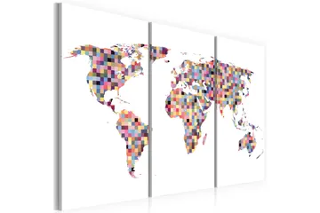Picture Map af verdenspixel Triptych 90x60 - Artgeist sp. z o. o. - Boligtilbehør - Billeder & kunst - Billeder på lærred