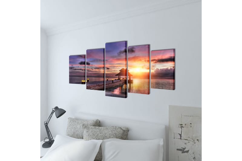 Sæt Af Lærredsprint Til Væg, Strand Med Pavillon, 200X100 Cm - Flerfarvet - Boligtilbehør - Billeder & kunst - Billeder på lærred