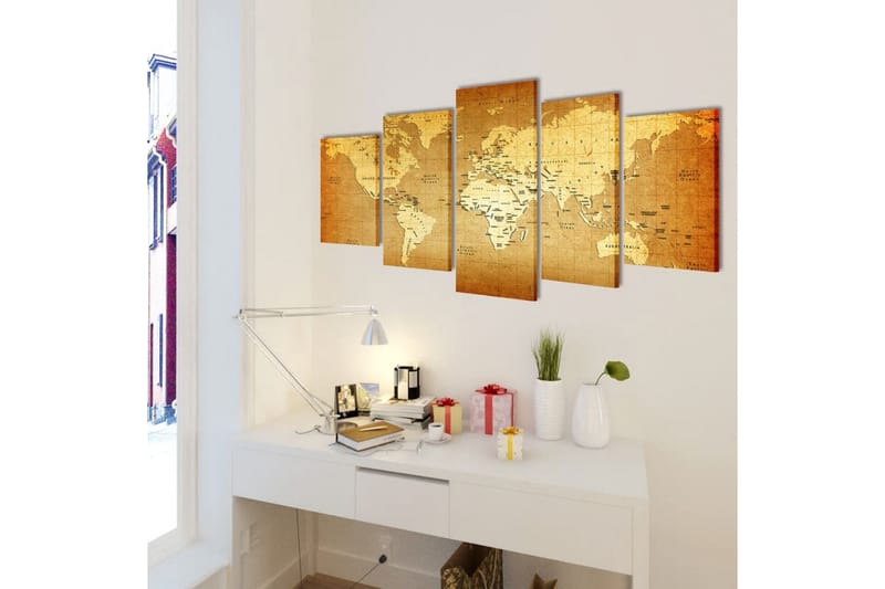 Sæt Af Lærredsprint Til Væg, Verdenskort, 200X100 Cm - Flerfarvet - Boligtilbehør - Billeder & kunst - Billeder på lærred