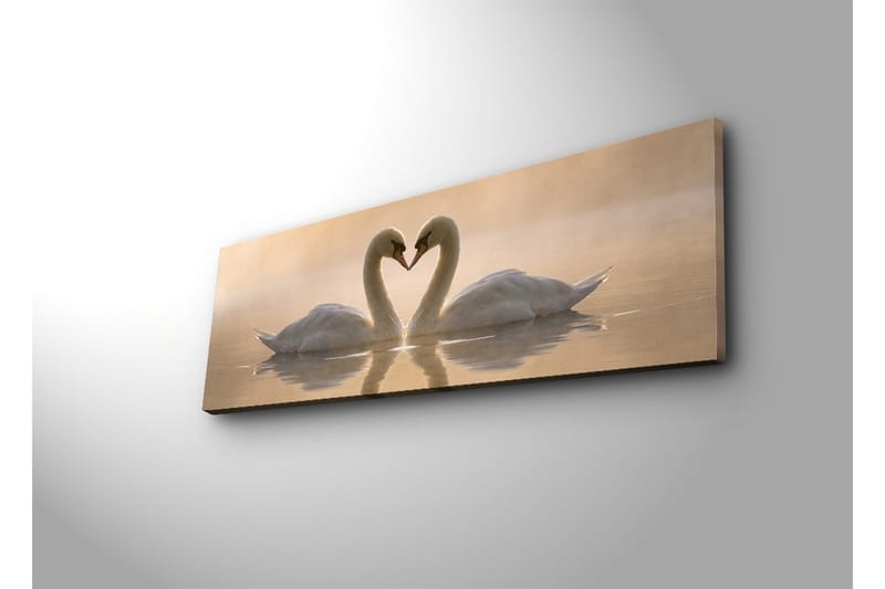 Stort lærredstryk 90x30 cm - To svaner danner et hjerte med deres halse - Hvid / Beige - Boligtilbehør - Billeder & kunst - Billeder på lærred