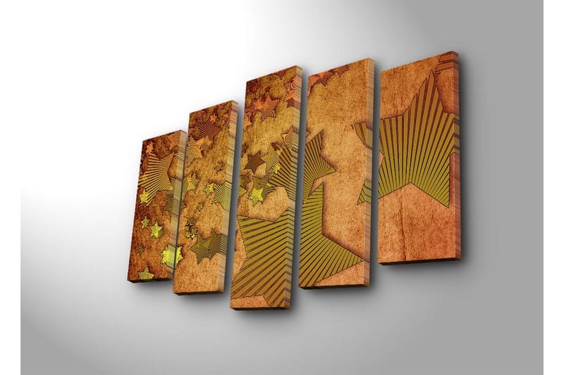 Stort lærredstryk i 5 dele 105x70 cm - Abstrakt komposition med stjerner i forskellige former - Guld / Brun / Beige - Boligtilbehør - Billeder & kunst - Billeder på lærred