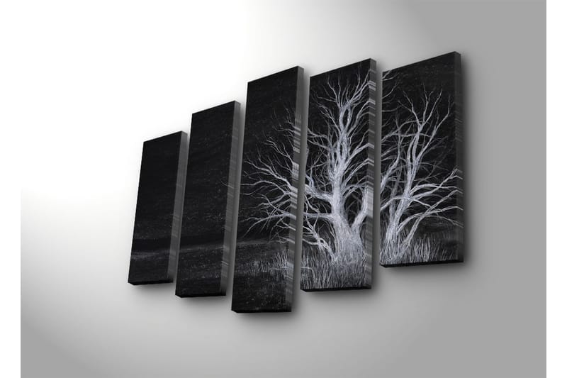 Stort lærredstryk i 5 dele 105x70 cm - Dødens træ i et mørkt landskab - Sort / Hvid - Boligtilbehør - Billeder & kunst - Billeder på lærred