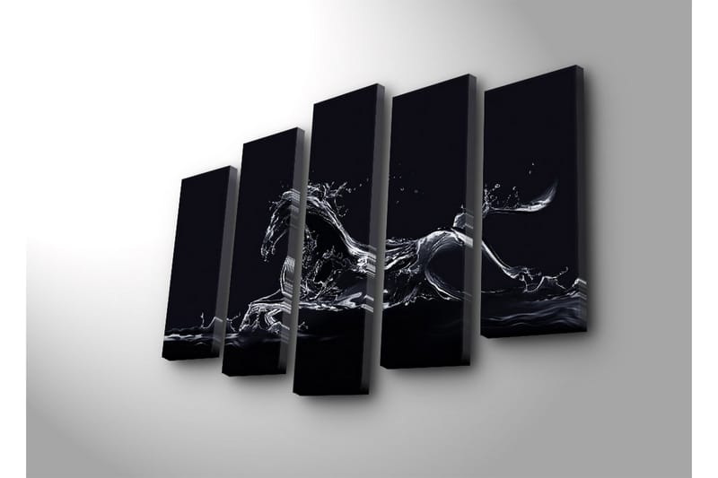Stort lærredstryk i 5 dele 105x70 cm - Vandhest i dynamisk bevægelse - Sort / Gennemsigtig hvid - Boligtilbehør - Billeder & kunst - Billeder på lærred