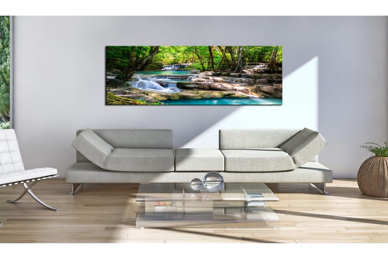 Tavla Nature: Forest Waterfall 135x45 - Boligtilbehør - Billeder & kunst - Billeder på lærred