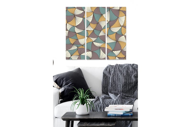 Trælærred 3-delt 50x70 cm - Abstrakt komposition med bølgende former, Turkis / Beige / Lilla