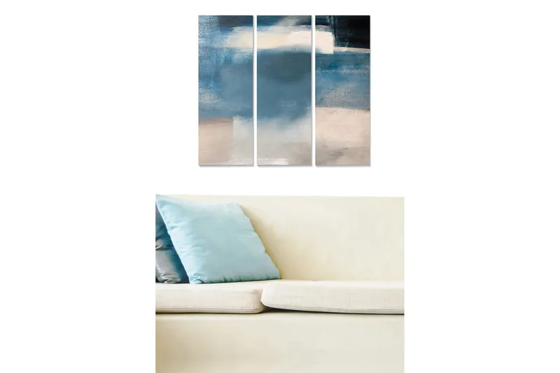 Trælærred 3-delt 50x70 cm - Abstrakt komposition med bløde blå og beige nuancer, Blå / Beige