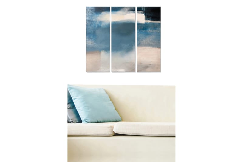 Trælærred 3-delt 50x70 cm - Abstrakt komposition med bløde blå og beige nuancer, Blå / Beige