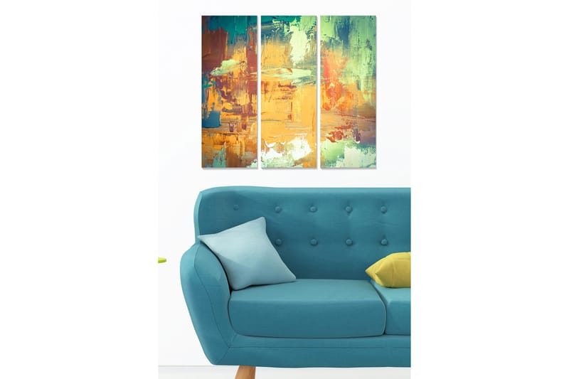 Trælærred 3-delt 50x70 cm - Abstrakt komposition med farverige penselstrøg, Orange / Grøn / Blå