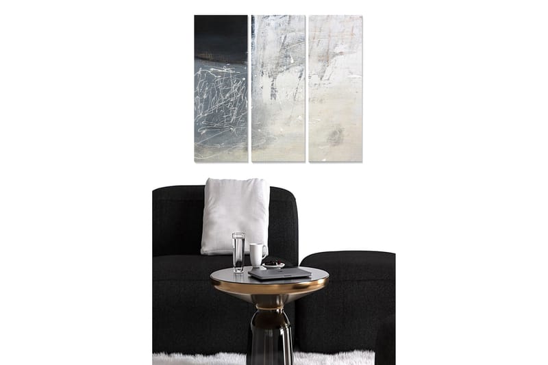 Trælærred 3-delt 50x70 cm - Abstrakt komposition med lyse og mørke nuancer, Mørkeblå / Hvid / Grå