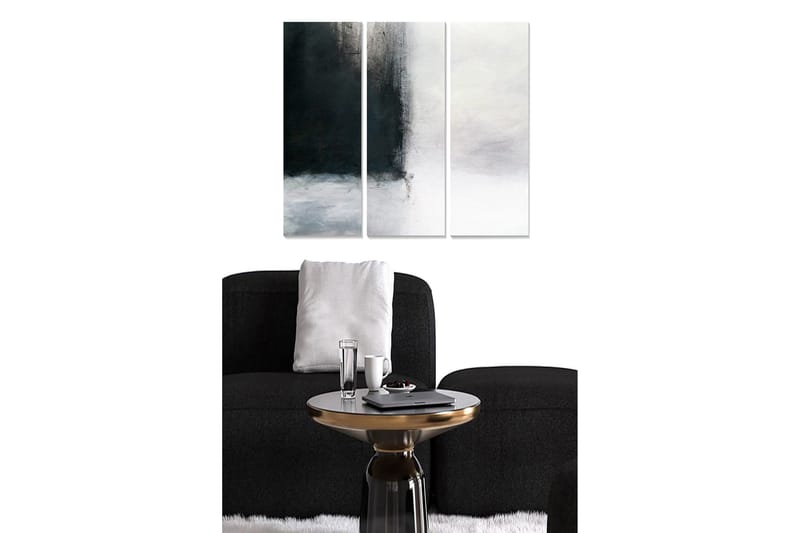 Trælærred 3-delt 50x70 cm - Abstrakt komposition med mørke og lyse nuancer, Mørkegrå / Hvid