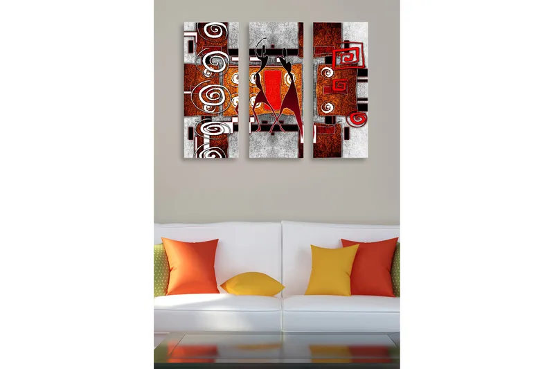 Trælærred 3-delt 50x70 cm - Abstrakt komposition med sorte og røde former - Rød / Sort / Hvid - Boligtilbehør - Billeder &amp; kunst - Billeder på lærred