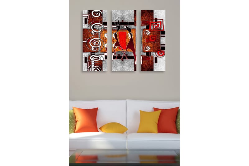 Trælærred 3-delt 50x70 cm - Abstrakt komposition med sorte og røde former, Rød / Sort / Hvid