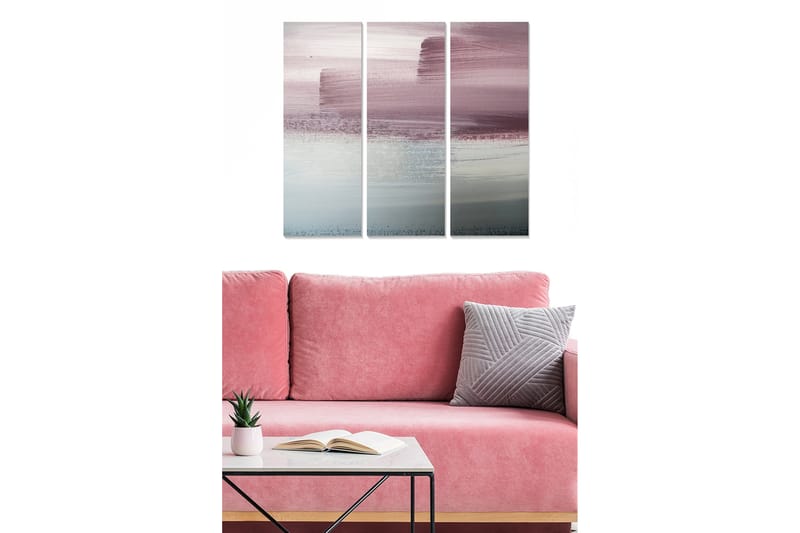 Trælærred 3-delt 50x70 cm - Abstrakt landskab med bløde farveovergange, Lys lilla / Blå / Grå