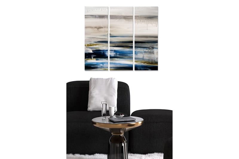 Trælærred 3-delt 50x70 cm - Abstrakt landskab med bløde farveovergange, Mørkeblå / Beige / Grøn