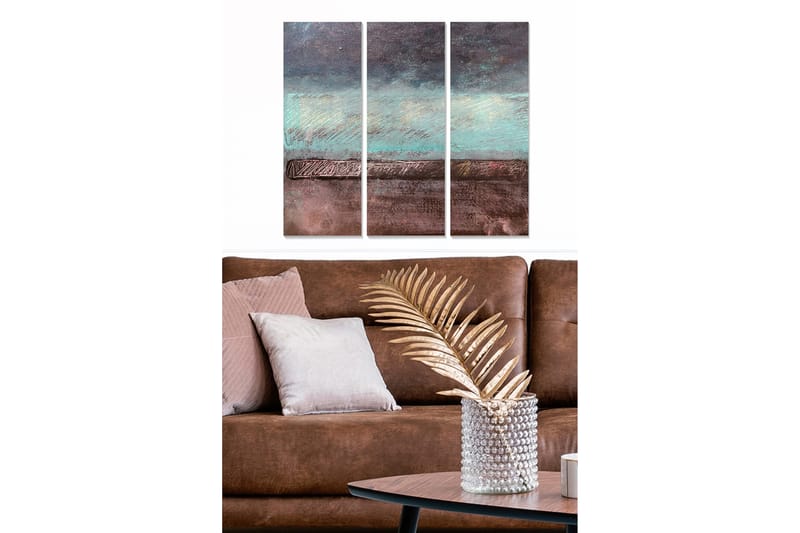 Trælærred 3-delt 50x70 cm - Abstrakt landskab med bløde farveovergange, Turkis / Brun / Grå