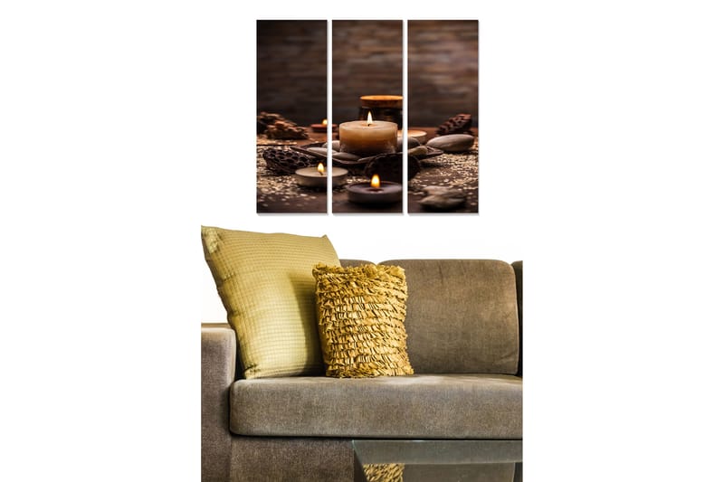 Trælærred 3-delt 50x70 cm - Afslappende stilleben med lyse og naturlige materialer, Mørkebrun / Beige / Grå