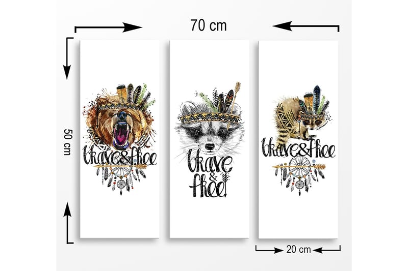 Trælærred 3-delt 50x70 cm - Dyreportræt med en følelse af frihed og mod - Brun / Sort / Grøn - Boligtilbehør - Billeder & kunst - Billeder på lærred