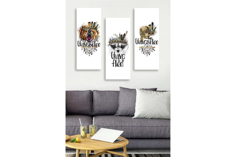 Trælærred 3-delt 50x70 cm - Dyreportræt med en følelse af frihed og mod, Brun / Sort / Grøn